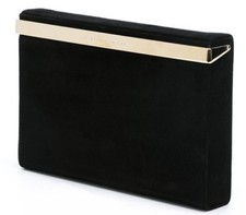 $1165 NEW Charlotte Olympia VANITY CLUTCH Suede Black POLISHED Gold 