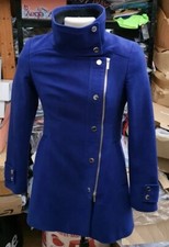 Karen Millen Bleu Moleskine Argent Hardwear Bleu Manteau UK 8 Ue 36 US 4