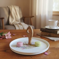 Grande Assiette Présentoir Vintage "L'Hirondelle" avec Poignée en Bois | Plateau