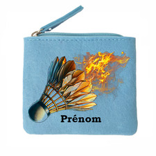 Porte monnaie bleu motif badminton volant personnalisable