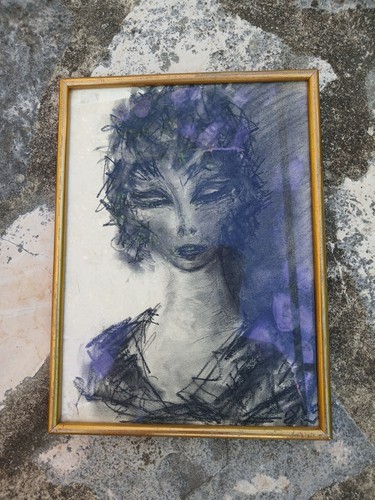Ancien tableau dessin fusain - tableau,