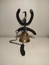 Cloche mural d'entrée, bronze et fer à cheval, porte d'entrée, sonnette.