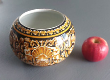 Superbe Reservoir  De Lampe A Petrole En Faience De Gien Orange Jaune Fond NOIR