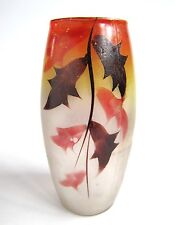 Ancien Vase en Verre Peint décor Feuilles Automne 1920