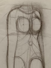 Tableau ancien fusain étude buste femme anatomie perspectives à attribuer 65x50