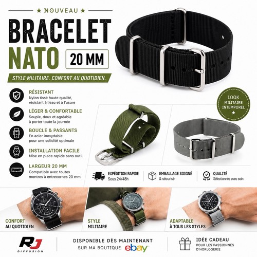 Bracelet montre nato mm - montre, 20