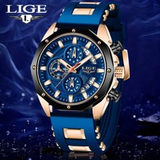 LIGE Montre hommes sport quartz acier inoxydable Résistant à l'eau Bracelet