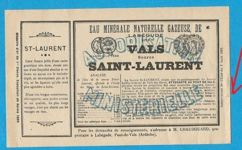 Etiquette eau minerale vals - eau,
