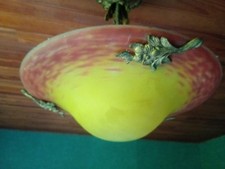 LUSTRE SUSPENSION - COUPE VERRE JAUNE marmoréen orangé - MONTURE métal doré