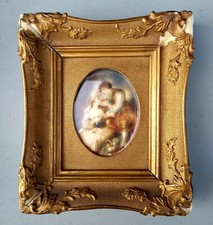 Ancien tableau Peinture Miniature portrait scène galante