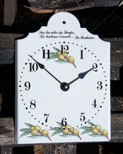 Horloge émaillée PENDULE motif Olives déco Provence article émail made in France