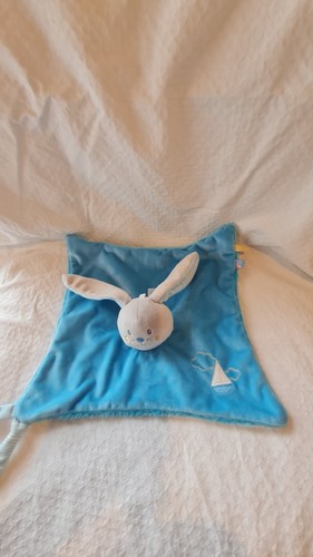 Doudou plat lapin bleu velours