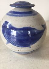 Blue whale decorated Salt Finish vase Robert Fisherman Pottery marks Signed Rfp