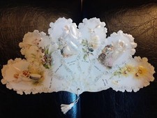 Éventail de baptême carte de vœux papier gaufré baptism fan old print factory 