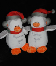 ?Lot 2 Peluche FRANCOISE SAGET Doudou Pingouin Joyeux Noel Bonnet Rouge TTBE