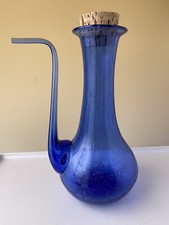 huilier vinaigrier verre soufflé style BIOT bouteille pichet Bleu