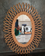 MIROIR EN ROTIN OVAL VINTAGE DES ANNEES 60-70 -  50 x 38cm