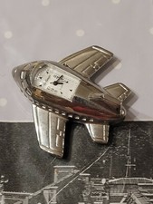 TEMPS TIME ARGENT SILVER METAL VINTAGE HORLOGE CLOCK MINIATURE AVION HELICOPTERE