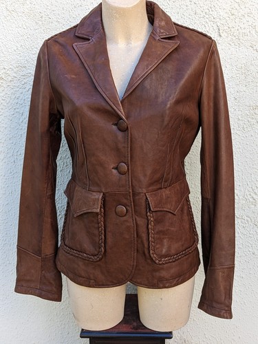 Veste blouson cuir marron - blouson,
