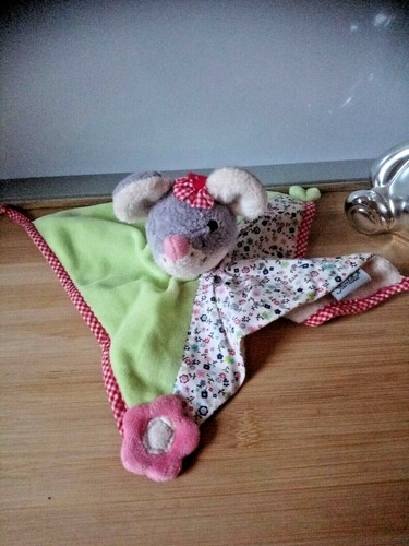 Doudou souris plat vert - , rose