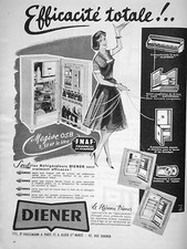 PUBLICITÉ PRESSE 1960 DIENER RÉFRIGÉRATEURS MODÈLE MEGÈVE OSB EFFICACITÉ TOTALE