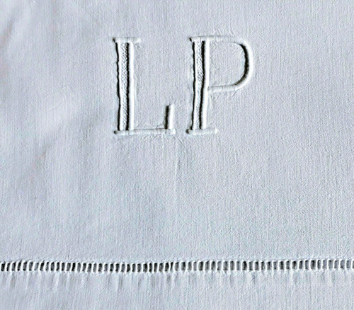 Drap ancien lin - , brodé