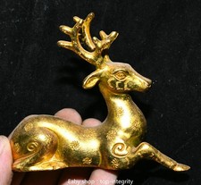 3.9 '' ancienne dynastie bronze doré Sika taché cerf sculpture d'animal