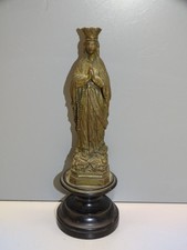 -SUJET VIERGE EN REGULE SUR SOCLE BOIS EPOQUE NIII NAPOLEON III RELIGION