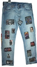 LEVI'S 501 Jeans W34 L30 BLau Denim Regular Straight Michael Jackson Patches