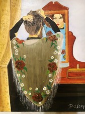" LA FEMME AU CHALE" MIROIR COIFFEUSE TOILETTE  /TABLEAU PEINTURE A L HUILE