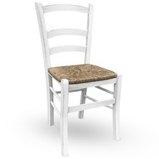 Chaise En Bois Shabby Chic Venise Antique Blanche Avec Assise En Paille