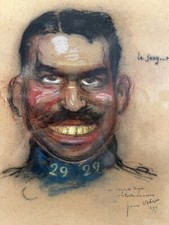 Tableau dessin Crayon & Pastel Jean Veber Carricature Le Sergent Noir