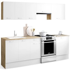 Cuisine complète 240 cm SUBTIL avec plan de travail 7 éléments bois et blanc