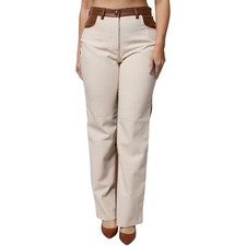 Pantalon Beige Marron En Cuir