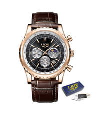 LIGE-Montre à quartz étanche pour homme, marque de luxe etanche Rose gold black