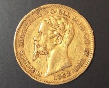 20 LIRE VICTOR EMMANUEL II 1852 P - ITALIE : ROYAUME DE SARDAIGNE - OR