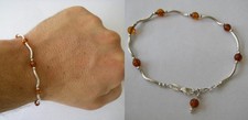 20.5CM / JOLI BRACELET règlable boules marrons 5GR en Argent massif 925 N°228