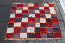 Vintage Worn Traditionnel Main Fabriqué Oriental Gabbe Laine Rouge Orange Tapis
