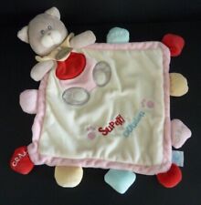 *. DOUDOU PLAT BABY NAT CHAT EMPREINTE CRAK GRIS ROSE ROUGE JAUNE GRELOT NEUF*