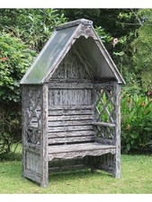 Banc à tonnelles Bali dark white wash banc philosophe banc en acajou banc de jardin jardin