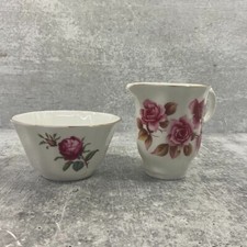 Lot De 2 Vtg Royal Grafton Fin OS Chine Crémier Ouvert Sucre Bol Rose Angleterre