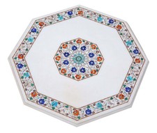 18 " Marbre Côté Coin Table Top Incrustation Floral Art Main Travail Décor