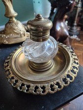 Ancien encrier bronze et verre ou cristal 19° siècle Napoléon Louis Philippe XIX