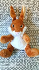 Doudou peluche marionnette lapin blanc marron 30 cm Nounours