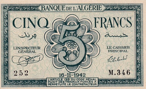 Algérie francs 16 11 1942 - francs,
