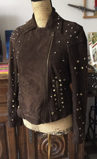 Veste Blouson Zara Femme En Cuir De Chèvre Chocolat Taille S  TBE