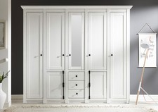 Armoire De Chambre Westerland 227Cm Pin Blanc 7 Portes Style Campagne