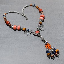 Collier bijoux mode bohème fait main corail rouge multi turquoise 18" SR 712