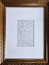 Dessin original de Jean COCTEAU " Profil " - confirmation Mme. Annie Guédras