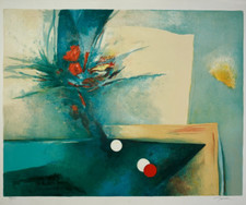 Billard LITHOGRAPHIE signée CLAUDE GAVEAU Fleurs XX°